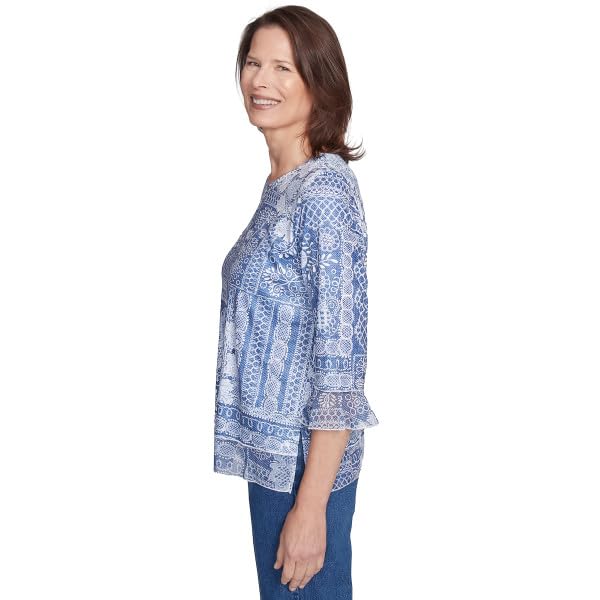 Alfred Dunner Flower Power Lacy Patch Polyester Top