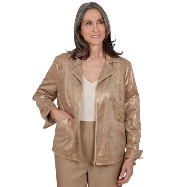 Alfred Dunner Petite Mixed Media Knit Back Jacket, Pecan, PM