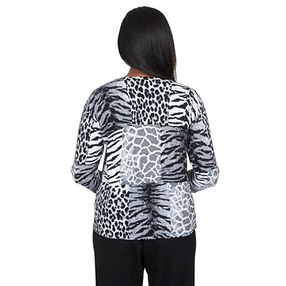 Alfred Dunner Classics Animal Patch Print Cotton Sweater