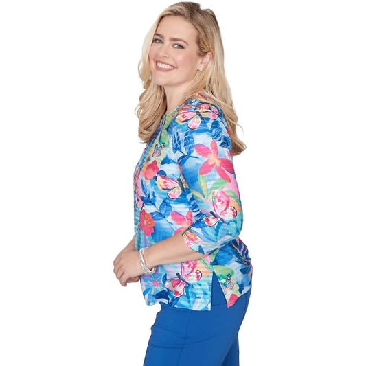 Alfred Dunner The Royal Treatment Butterfly Tropical Polyester Top (US, Alpha, Medium, Regular, Petite, Petite, Multi)
