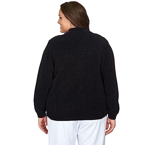 Alfred Dunner Classic Chenille W/Lurix Zippered Cardigan (US, Alpha, 2X, Plus, Regular, Plus Size, Black)