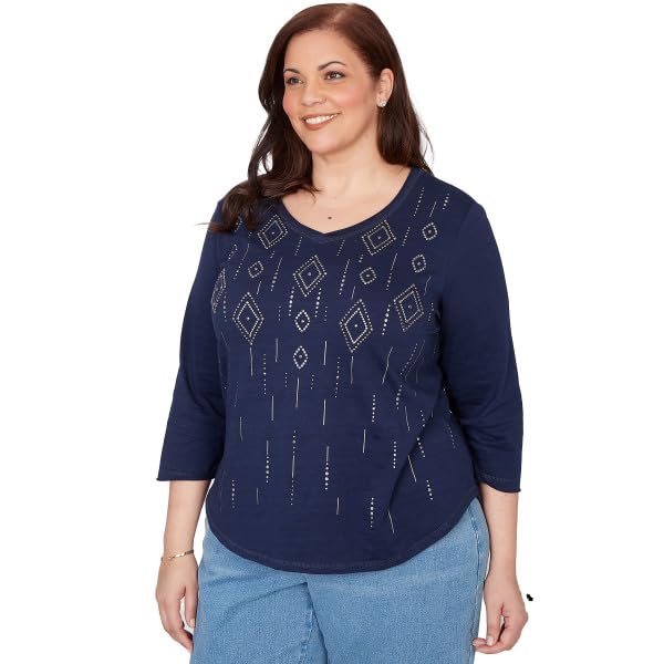 Alfred Dunner Austin Diamond Geometric Heat Set Top Cotton/Polyester
