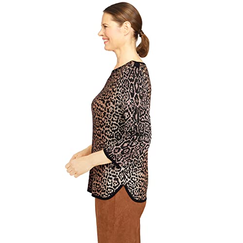 Alfred Dunner Women's Petite Womens Animal Jacquard 3/4 Sleeve Sweater Size PM Multi