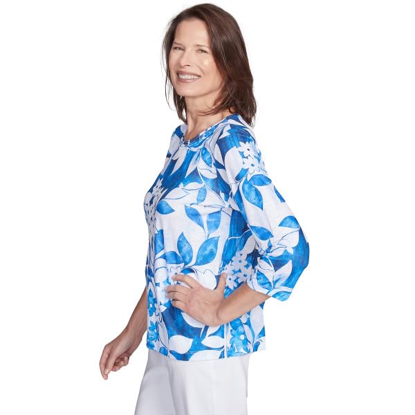 Alfred Dunner Parrot Cay Polyester Floral Top (US, Alpha, Large, Regular, Regular, Standard, Cobalt Multi)