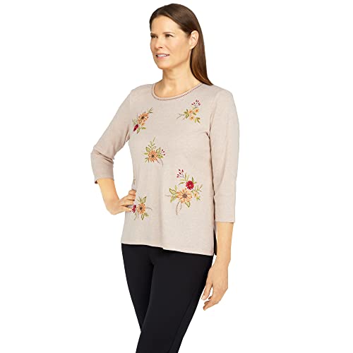 Alfred Dunner Women's Tossed Floral Top Size S Oatmeal Heather