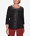 Alfred Dunner Women's Catwalk Solid Center Crochet Knit Top - Petite Size, Black, Petite Small