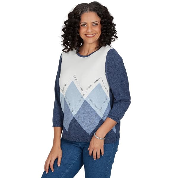 Alfred Dunner Classic Argyle Pullover Sweater Blue Small
