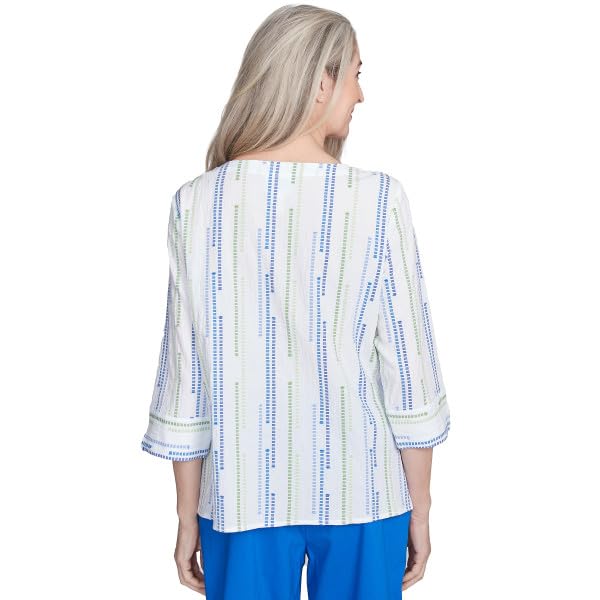 Alfred Dunner Parrot Cay Textured Jaquard Spliced Cotton Top (US, Alpha, X-Large, Regular, Regular, Standard, Cobalt/Multi)