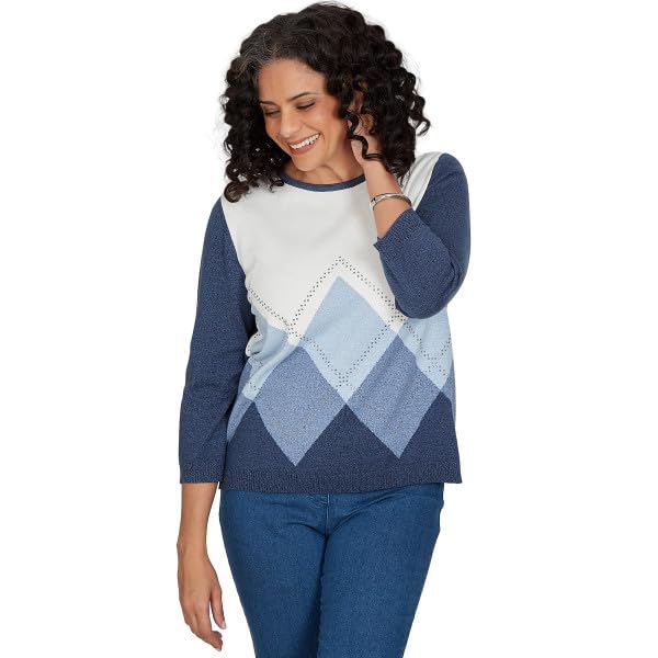 Alfred Dunner Classic Argyle Pullover Sweater Blue Medium