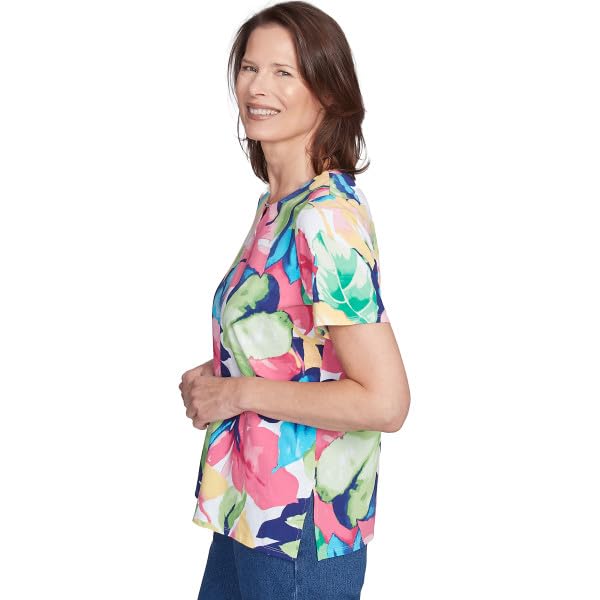 Alfred Dunner Key Item Cotton Tropical Leaves Short Sleeve (US, Alpha, Medium, Regular, Petite, Petite, Multi)