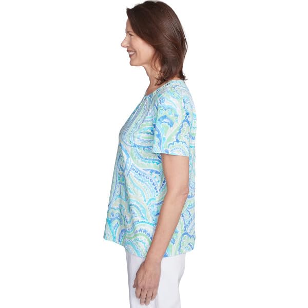Alfred Dunner Key Item Cotton Paisley Short Sleeve Top (US, Alpha, Small, Regular, Petite, Petite, Multi)