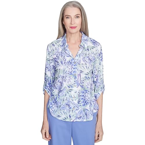 Alfred Dunner Butterflies Knit Shirt Polyester (US, Alpha, Large, Regular, Petite, Petite, Multi)