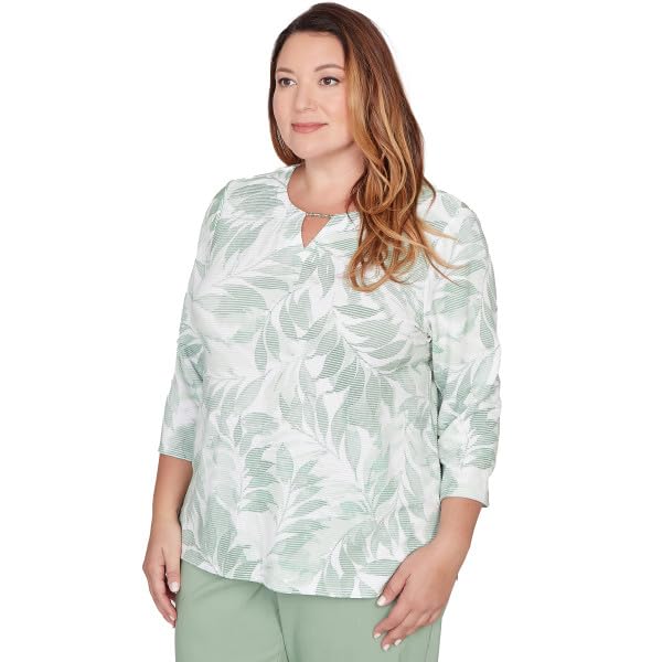 Alfred Dunner St. Augestine Monotone Leaves Polyester Rayon Top (US, Alpha, 3X, Plus, Regular, Plus Size, Celery)