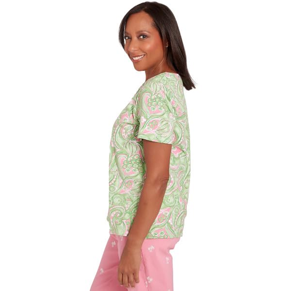 Alfred Dunner Key Item Paisley Cotton Short Sleeve Top (US, Alpha, X-Large, Regular, Regular, Standard, Green/Multi)