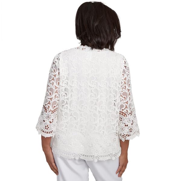 Alfred Dunner Estate of Mind Scroll Lace Tow in One Blouse (US, Alpha, Small, Regular, Regular, Standard, Oyster)