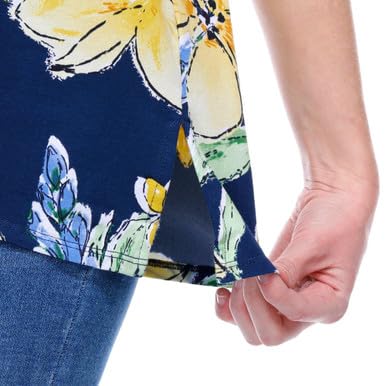 Alfred Dunner Key Item Navy Floral Cotton Top Short Sleeve