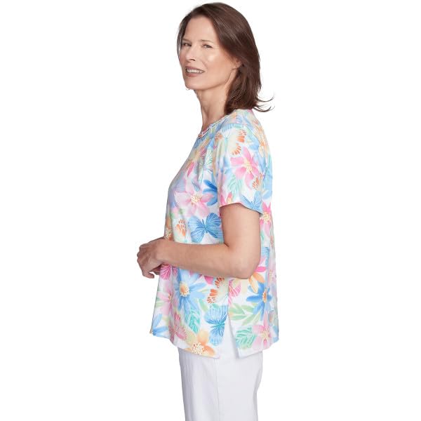 Alfred Dunner Key Item Butterfly Floral Cotton Top Short Sleeve (US, Alpha, 4X-Small, Small, Regular, Petite, Petite, Multi)