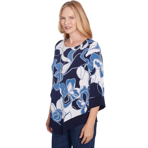 Alfred Dunner Classic Patch Floral with Border Polyester (US, Alpha, X-Large, Regular, Petite, Petite, Multi)