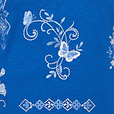 Alfred Dunner Plus Size Floral Medallion Embroidered Top, Royal Blue, 2X