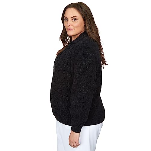 Alfred Dunner Classic Chenille W/Lurix Zippered Cardigan (US, Alpha, 2X, Plus, Regular, Plus Size, Black)