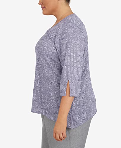 Alfred Dunner Women's Plus-Size Heather Knit Rib Keyhole Neck Top