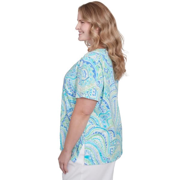 Alfred Dunner Key Item Cotton Paisley Short Sleeve Top (US, Alpha, 3X, Plus, Regular, Plus Size, Multi)