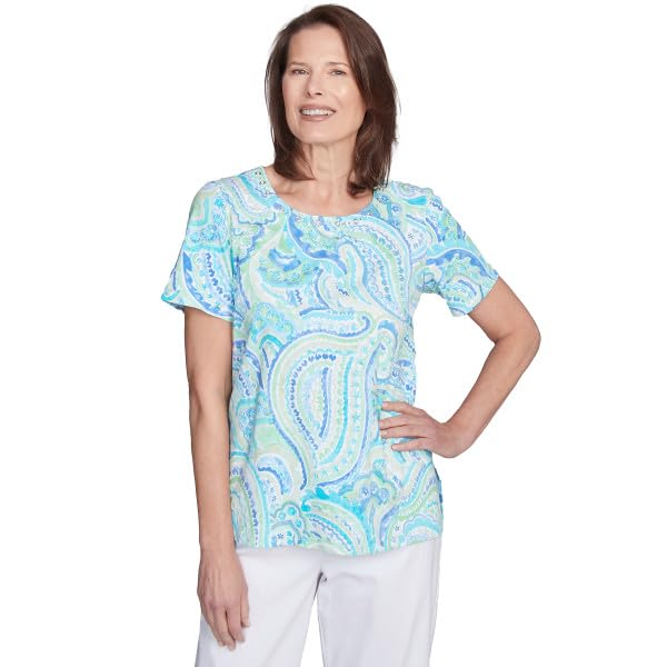 Alfred Dunner Key Item Cotton Paisley Short Sleeve Top (US, Alpha, Small, Regular, Petite, Petite, Multi)