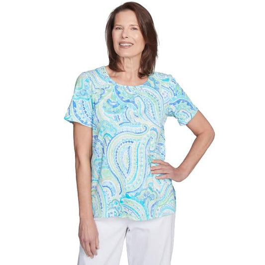 Alfred Dunner Key Item Cotton Paisley Short Sleeve Top (US, Alpha, 2X, Plus, Regular, Plus Size, Multi)