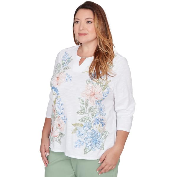 Alfred Dunner ST.Augestine Placed Floral Embroidery Top Cotton/Polyester
