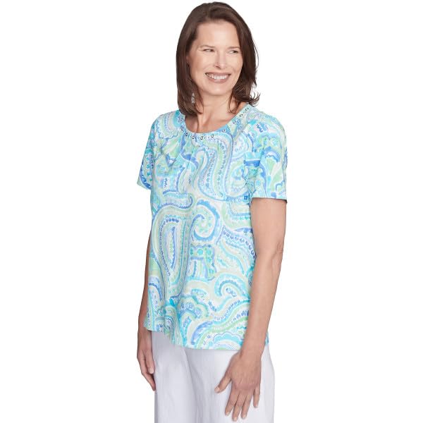 Alfred Dunner Key Item Cotton Paisley Short Sleeve Top (US, Alpha, X-Large, Regular, Petite, Petite, Multi)