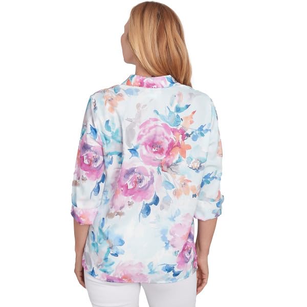 Alfred Dunner Classic Watercolor Polyester Floral Button Down Shirt (US, Alpha, Large, Regular, Regular, Standard, Multi)