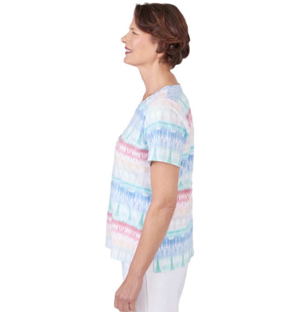 Alfred Dunner Cotton Biadre Print Top (US, Alpha, Small, Regular, Regular, Standard, Pastel)