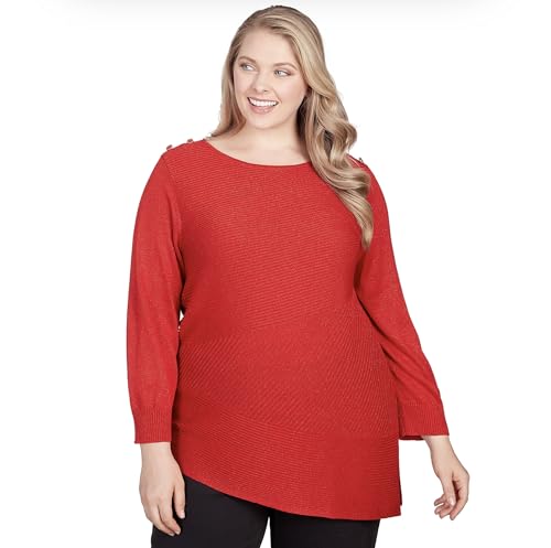 Ruby Rd. Light Weight Shiny Pullover Sweater (US, Alpha, 1X, Plus, Regular, Plus Size, Red)