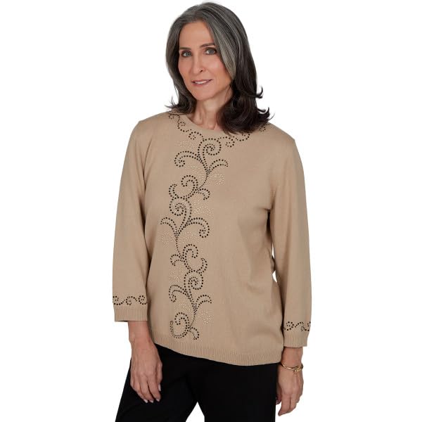 Alfred Dunner Heat Set Center Scroll Sweater Ivory Size Small