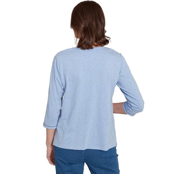 Alfred Dunner Flower Power Embroidered Daisy Yoke Cotton/Ploy Top (US, Alpha, X-Large, Regular, Regular, Standard, Blue)