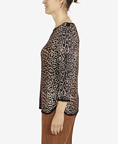 Alfred Dunner Women's Petite Womens Animal Jacquard 3/4 Sleeve Sweater Size PM Multi
