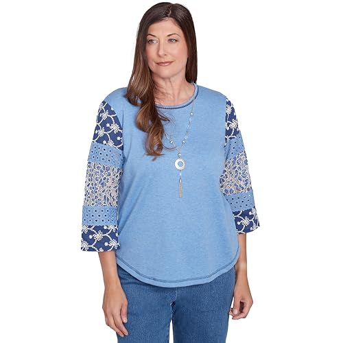 Alfred Dunner Free Spirit Cotton/Poly Top with Patchwork Sleeve