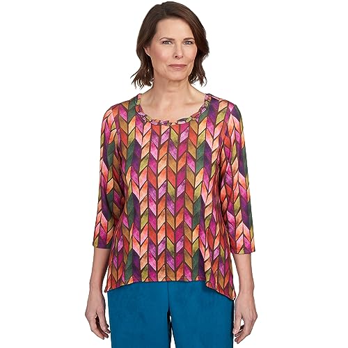 Alfred Dunner Classics Chevron Knit Polyester Top with Sharkbite Hem (US, Alpha, Small, Regular, Petite, Petite, Bright)