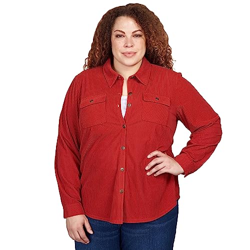 Alfred Dunner Women's Plus-size Soft Cord Shirt Jacket Size 3X Russet