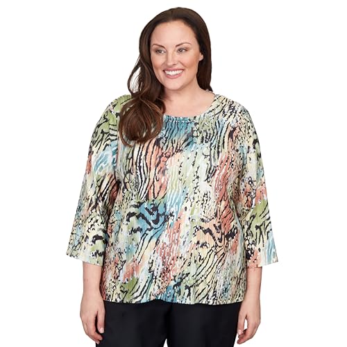 Alfred Dunner Classic Light Weight Animal Print Polyester Top Multi