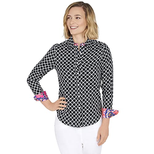 Ruby Rd. Women's Petite Woven Wrinkle Resistant Cotton Size 6P Black/White