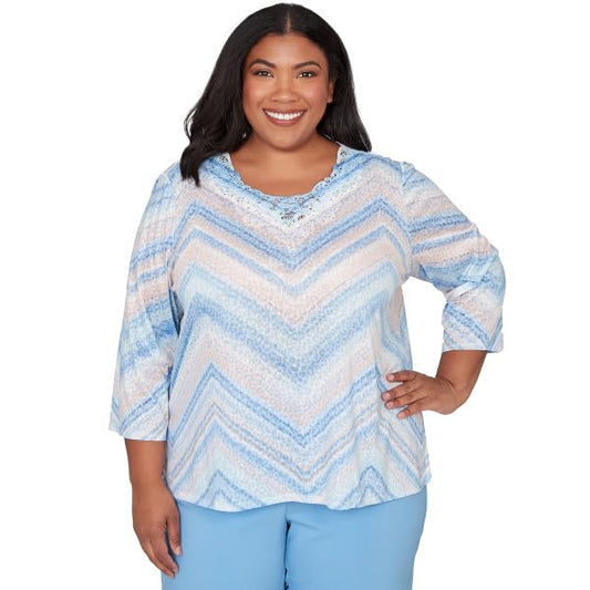 Alfred Dunner ST.Augestine Chevron Print Polyester/Rayon Top (US, Alpha, 2X, Plus, Regular, Plus Size, Blue Multi)