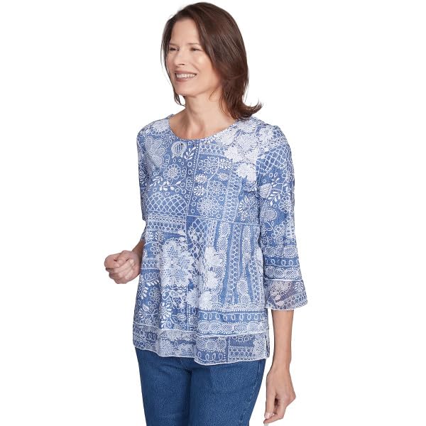 Alfred Dunner Flower Power Lacy Patch Polyester Top