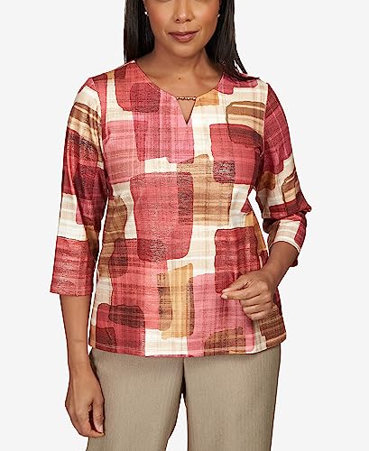 Alfred Dunner Women's Petite Texture Colorblock Split Neck Top Size PS Multi