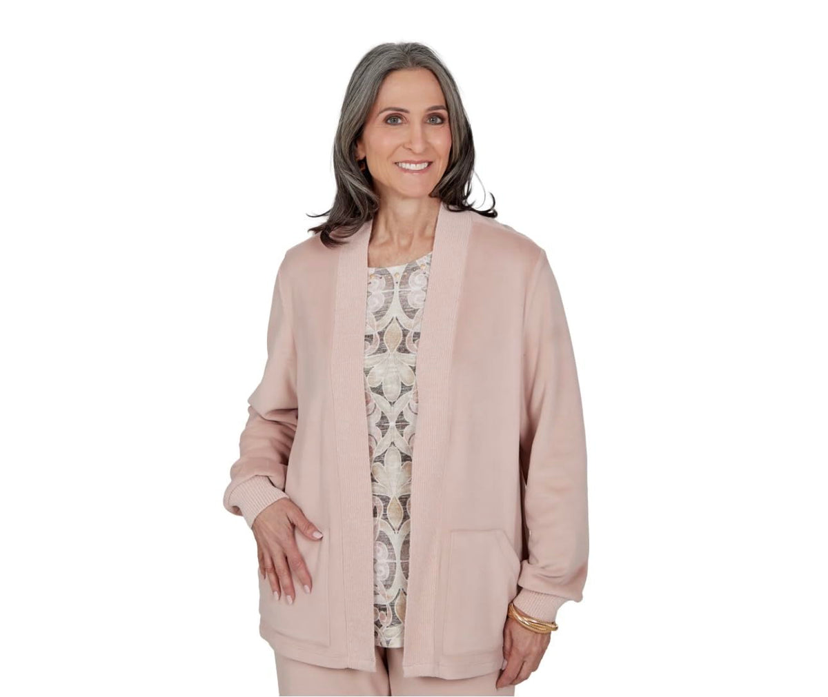 Alfred Dunner Luxe Double Face Cardigan with Pocket Rose Size Petite Medium