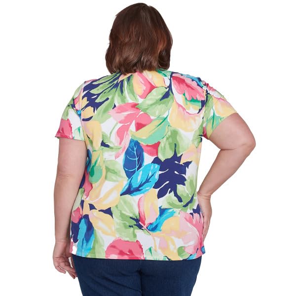 Alfred Dunner Key Item Cotton Tropical Leaves Short Sleeve (US, Alpha, 2X, Plus, Regular, Plus Size, Multi)
