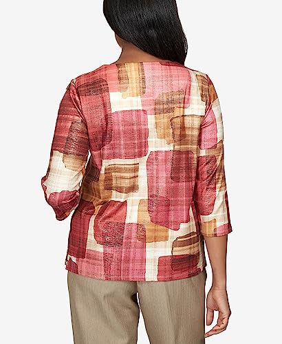 Alfred Dunner Women's Petite Texture Colorblock Split Neck Top Size PS Multi