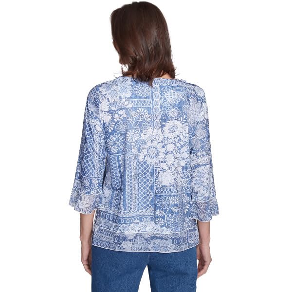Alfred Dunner Flower Power Lacy Patch Polyester Top