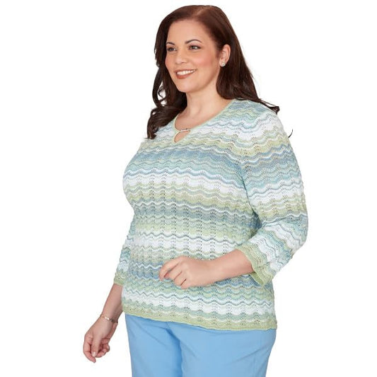 Alfred Dunner Space Dye Texture Sweater Cotton/Poly (US, Alpha, 2X, Plus, Regular, Plus Size, Multi/Green)