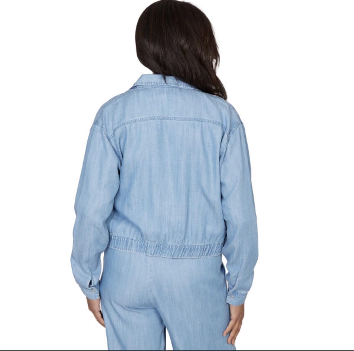 Alfred Dunner Women's Casual Elastic Lyocell Shirt Jacket, Size S, Blue